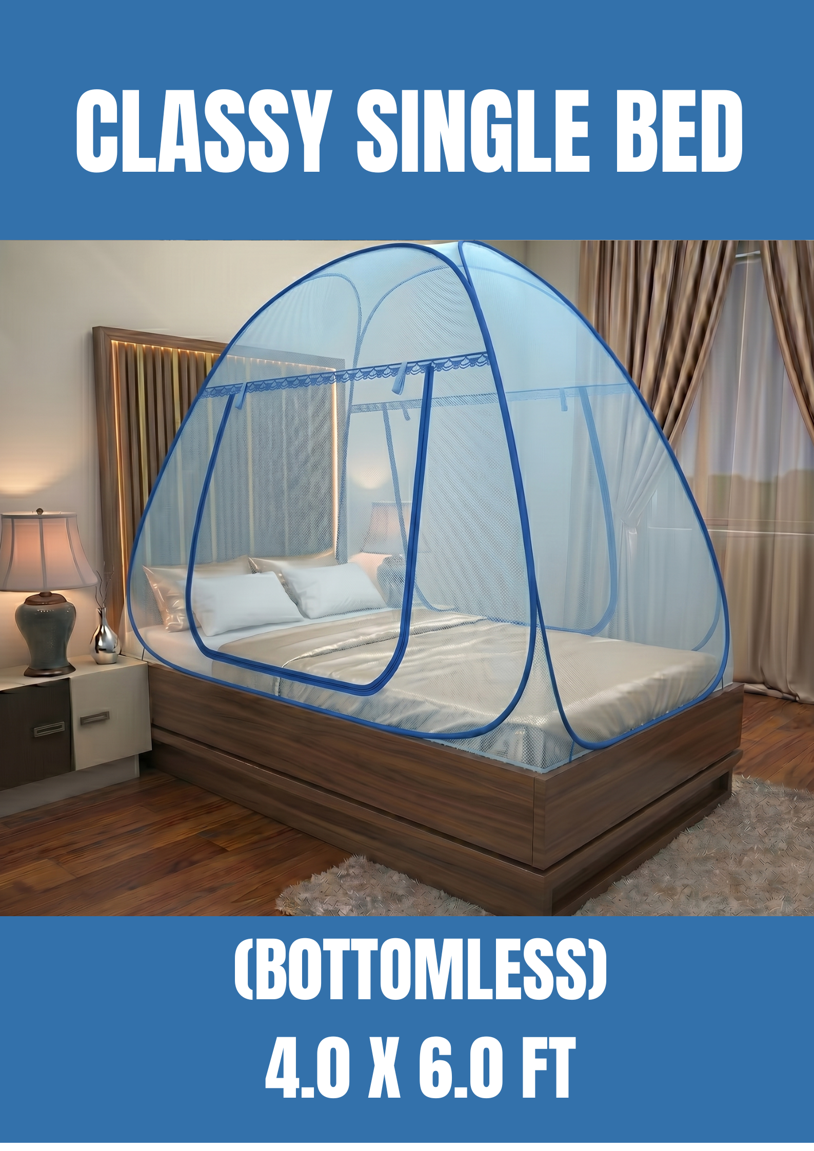 _Blue Classy Single Bed 4 x 6 ft (Bottomless) title Single Bed 4' x 6' (Classy) - Image 1
